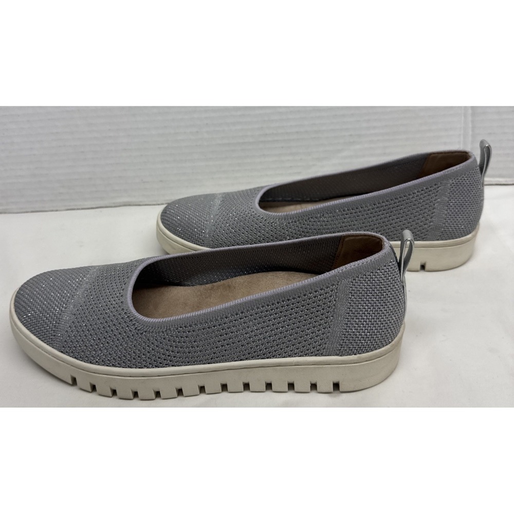 Vionic Uptown Skimmer Knit Slip On Comfort Shoe Light Grey Shimmer Sz 7.5 W